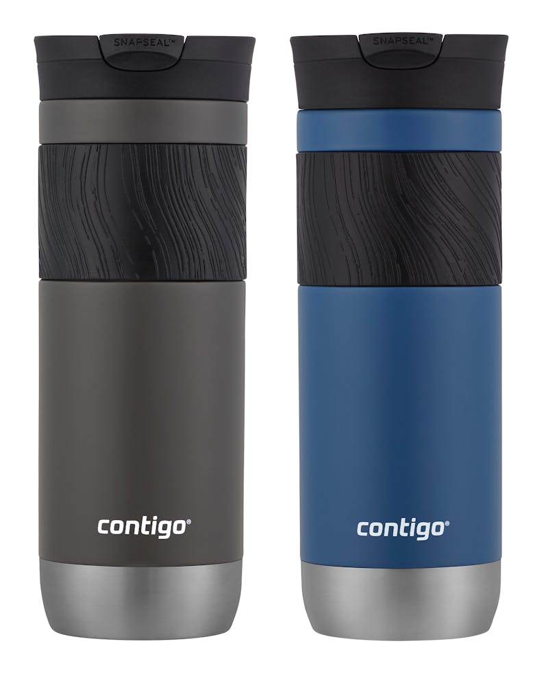 Contigo® SNAPSEAL™ Insulated Stainless Steel Travel Mug with Grip, 20oz., Blue Corn Transparent Satin & Midnight Berry WcwR