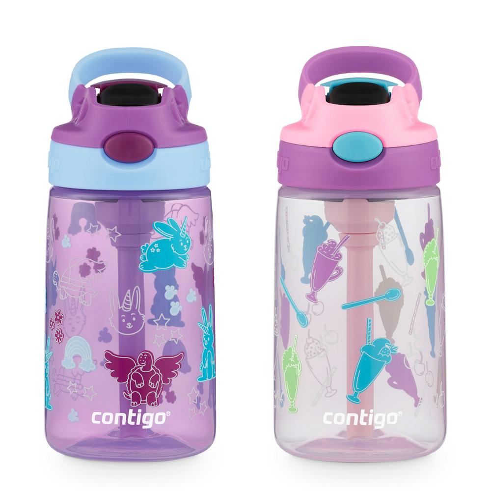 Contigo® Kids Water Bottle with Redesigned AUTOSPOUT® Straw, 14 oz, 2 pack Ze6J
